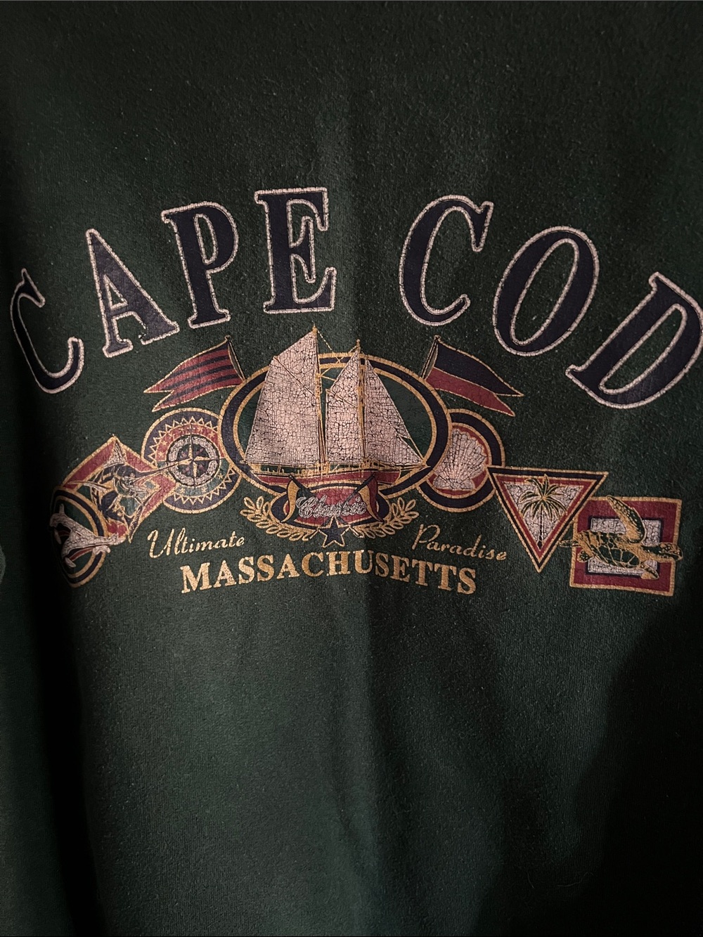 Jerzees Dark Green Cape Cod Massachusetts Graphic Crewneck - Picture 5 of 5